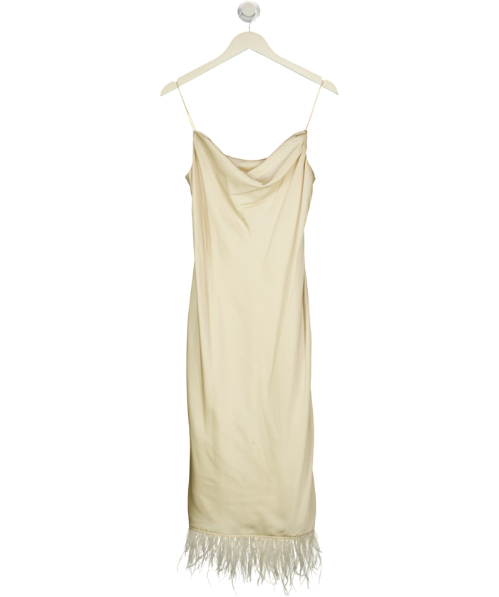 L'academie Cream Cowl Neck Feather Hem Midi Dress UK S