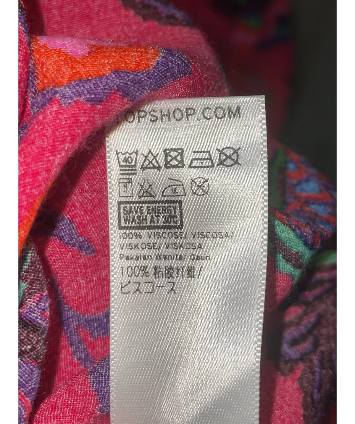 TOPSHOP Pink Culture Print, size UK 8 — label