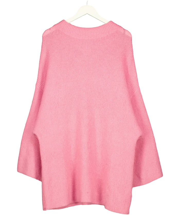 H&M Pink Ribbed  Oversize Mohair Blend Sweater UK M