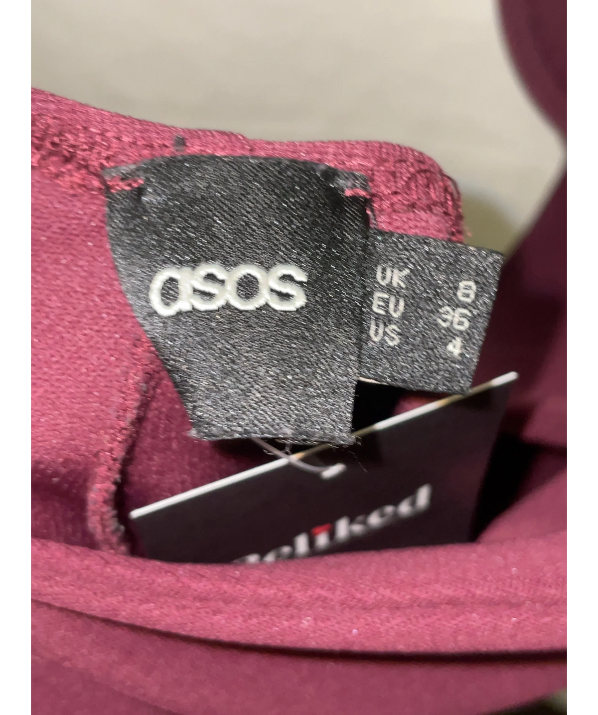 ASOS burgundy Colour, size UK 8 — label