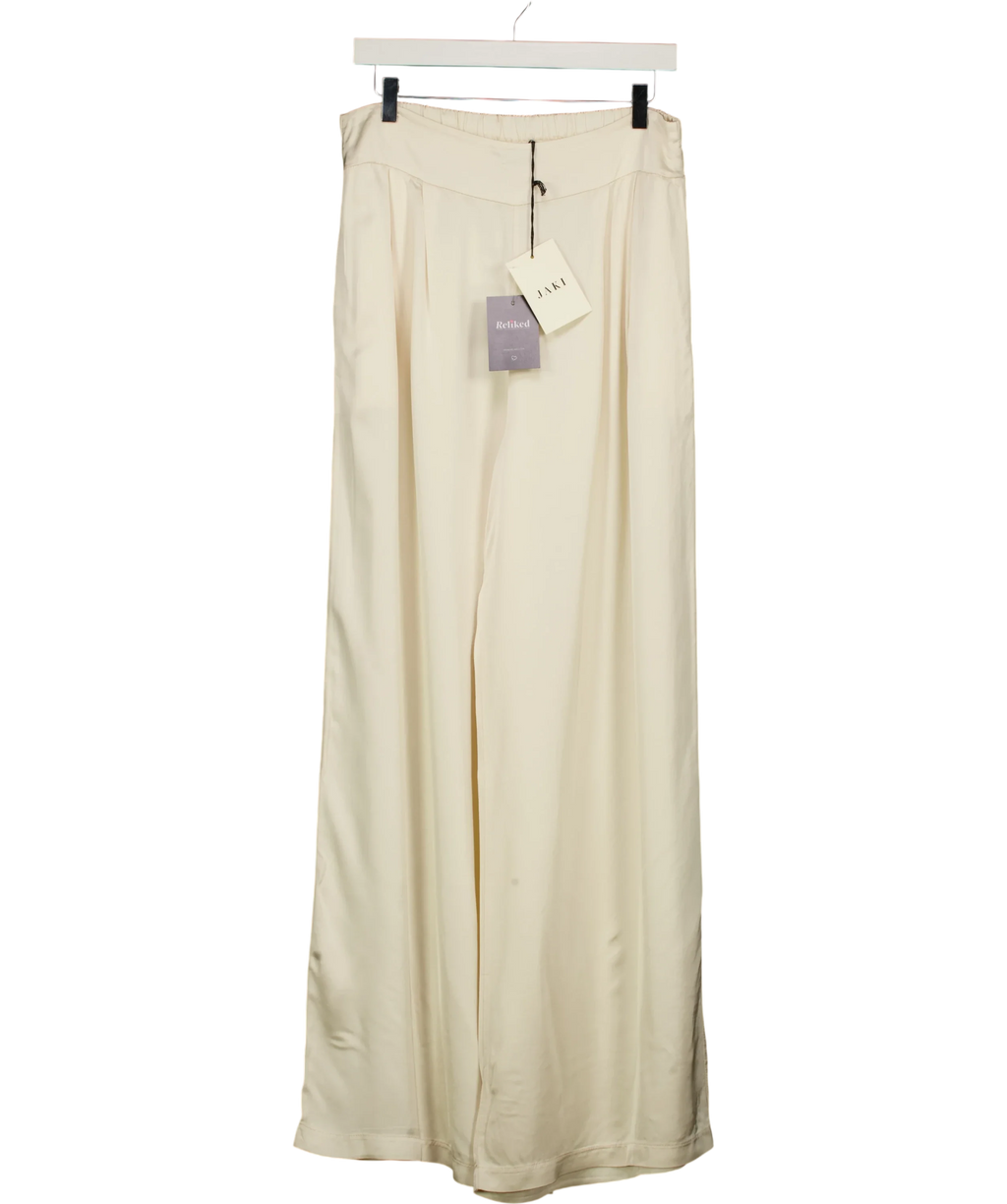 JAKI LONDON ivory Gigi Satin Trousres, size UK XL — front