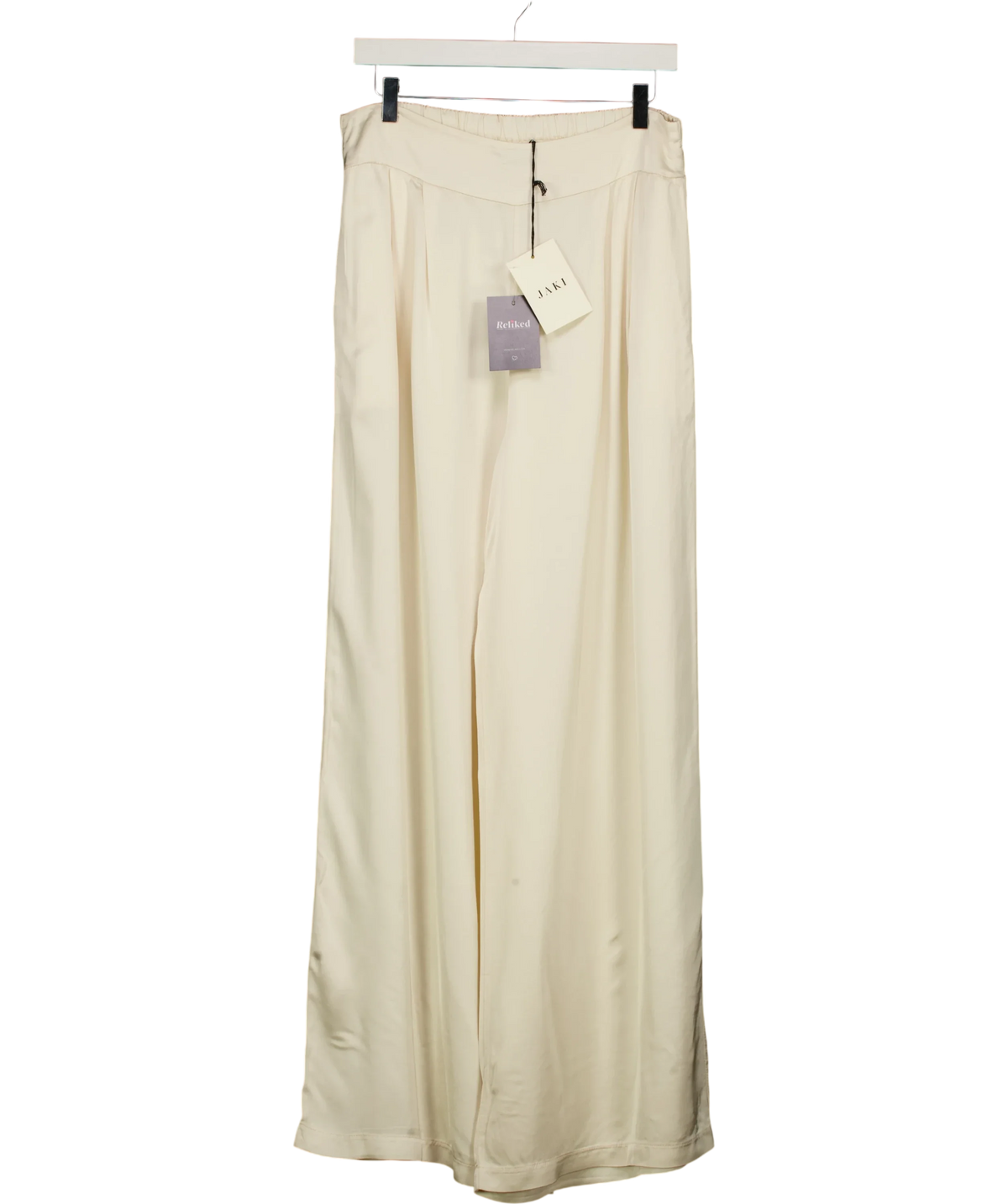 JAKI LONDON ivory Gigi Satin Trousres, size UK XL — front