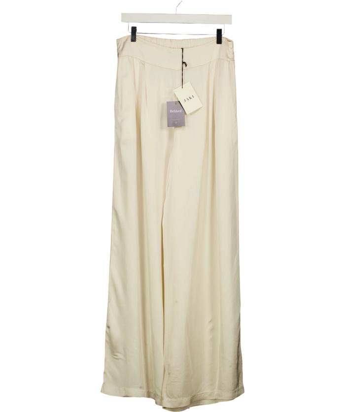 Jaki London Gigi Satin Trousres Cream Wide Leg UK XL
