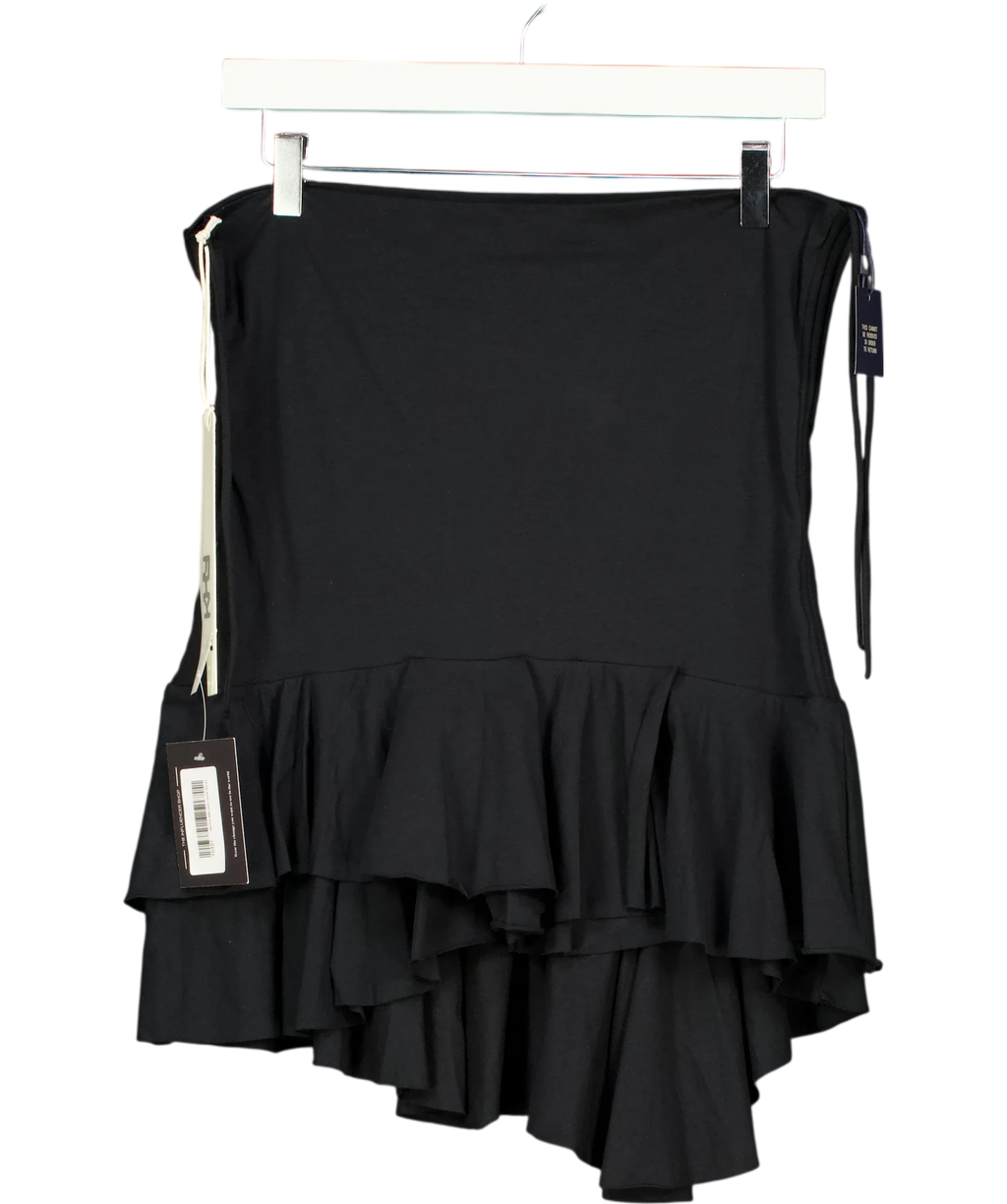 K Black ASYM RUFFLE MINI SKIRT, size UK S — front