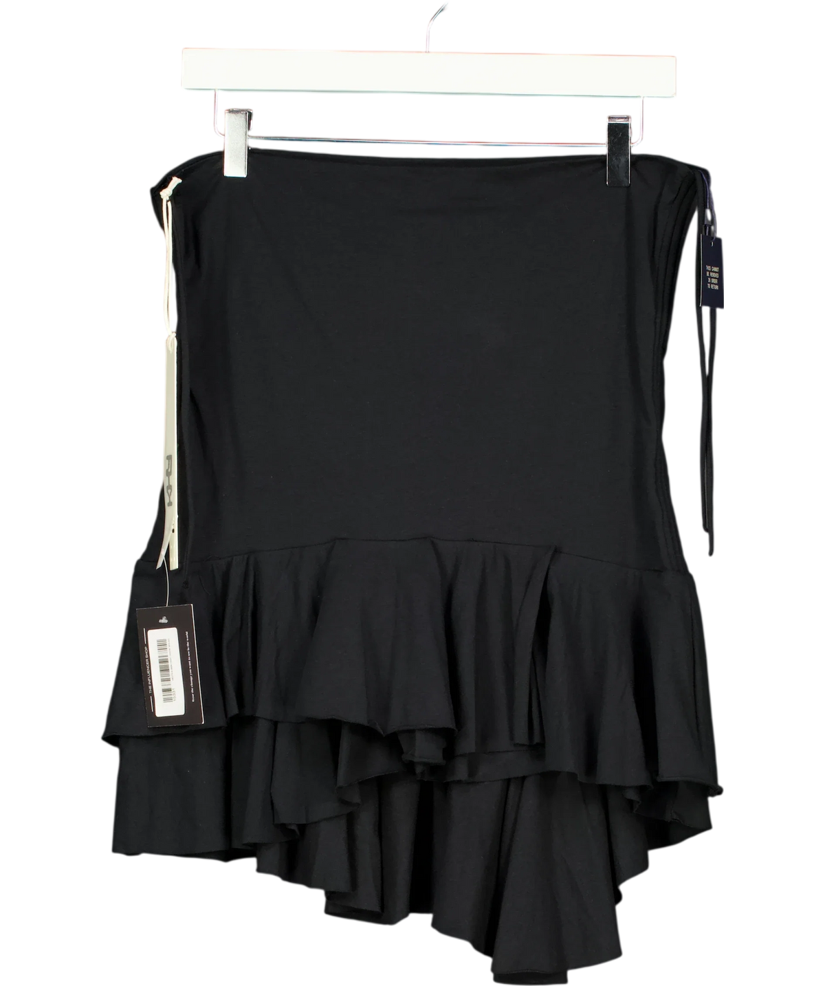 K Black ASYM RUFFLE MINI SKIRT, size UK S — front