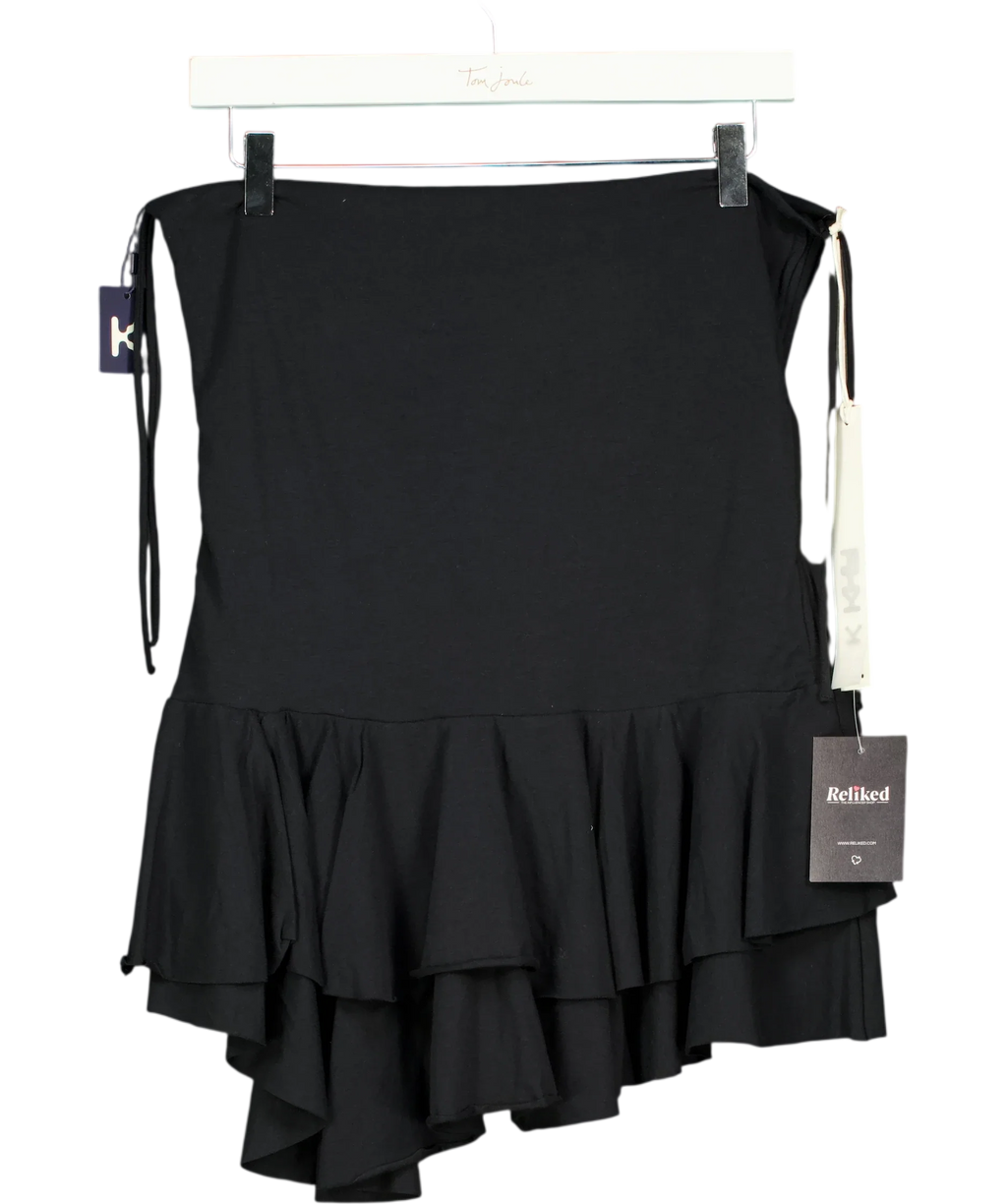K Black ASYM RUFFLE MINI SKIRT, size UK S — back