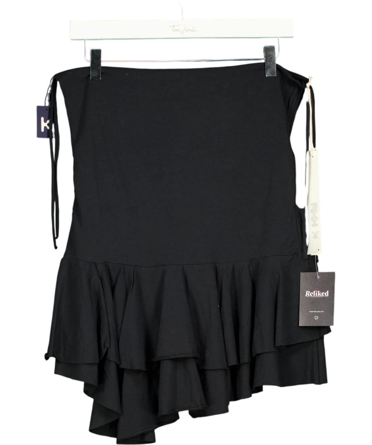 K Black ASYM RUFFLE MINI SKIRT, size UK S — back