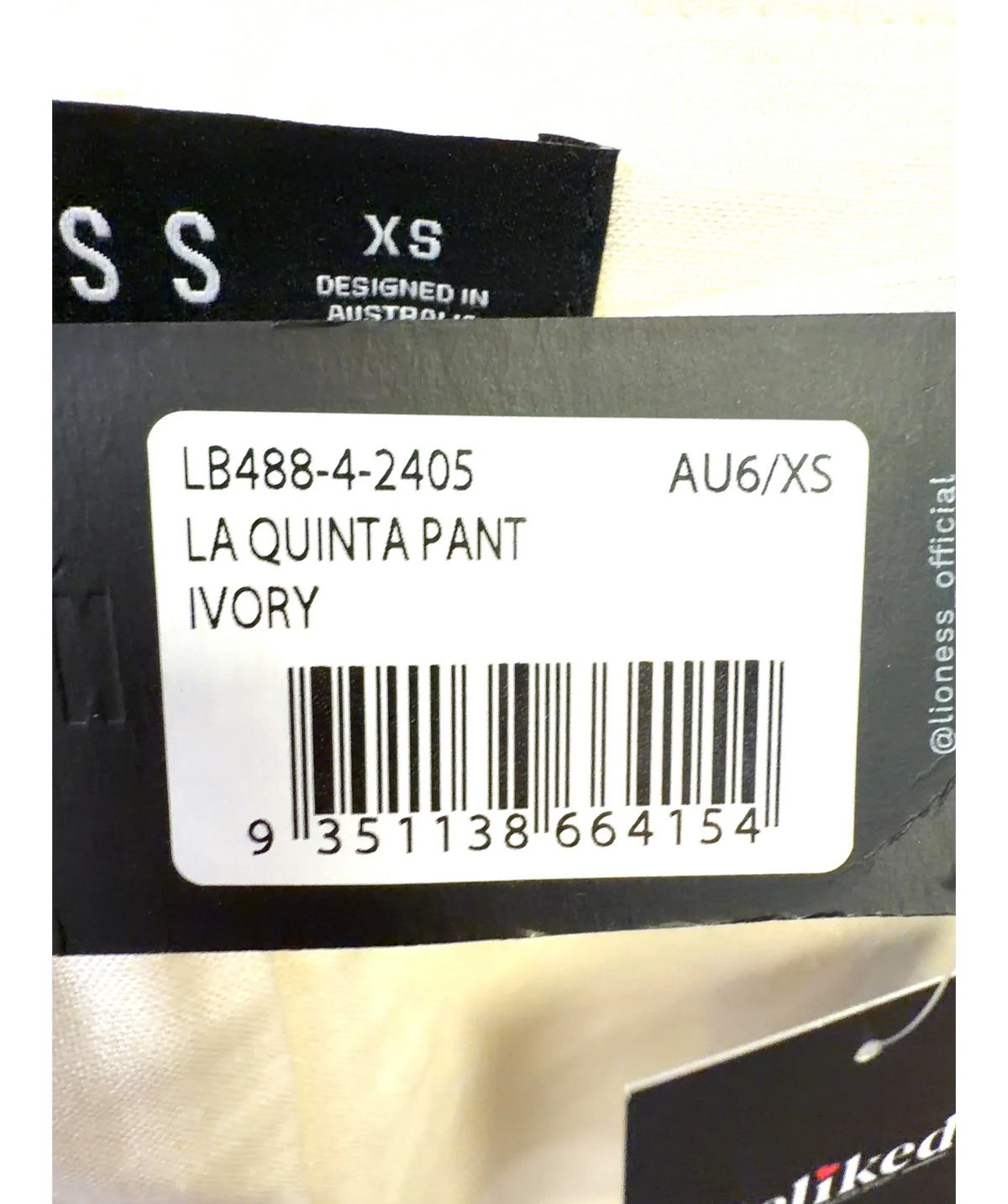 Lioness ivory La Quinta Pant, size UK XS — label