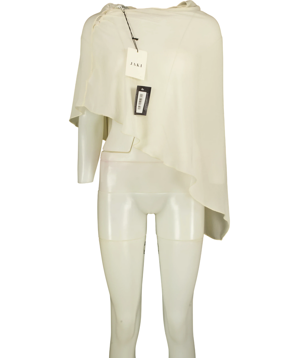 JAKI LONDON Cream asymmetric draped top, size UK XL — front