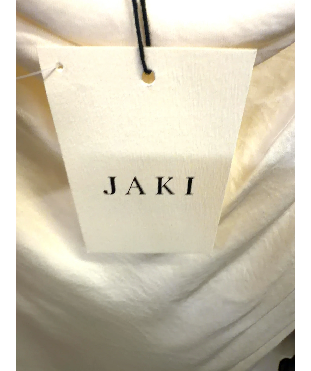 JAKI LONDON Cream Les Asymmetric Cowl Neck Satin Top, size UK XL — detail