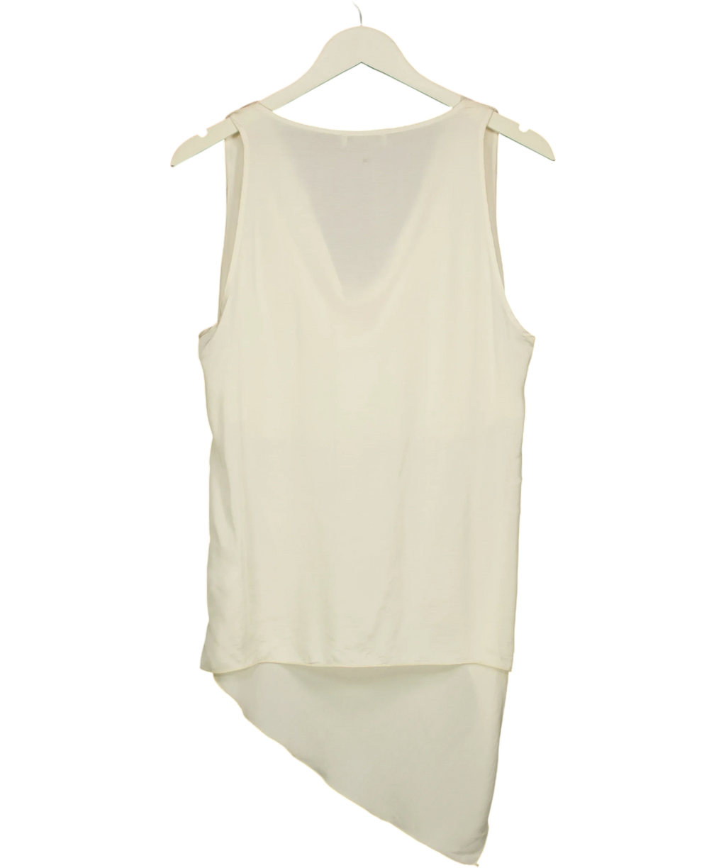 JAKI LONDON Cream Les Asymmetric Cowl Neck Satin Top, size UK XL — back