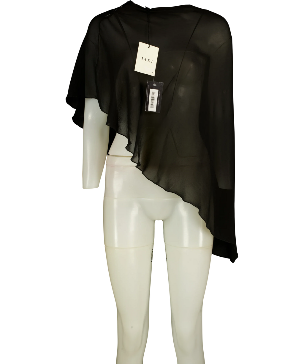 JAKI London Black Sheer Asymmetrical Cape UK XL — Front