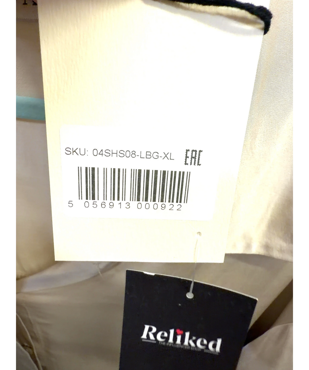 JAKI LONDON Beige Rhea Satin Shirt, size UK XL — label