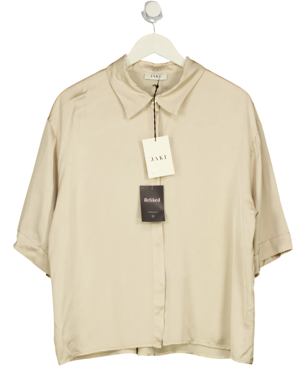 JAKI LONDON Beige Rhea Satin Shirt, size UK XL — front