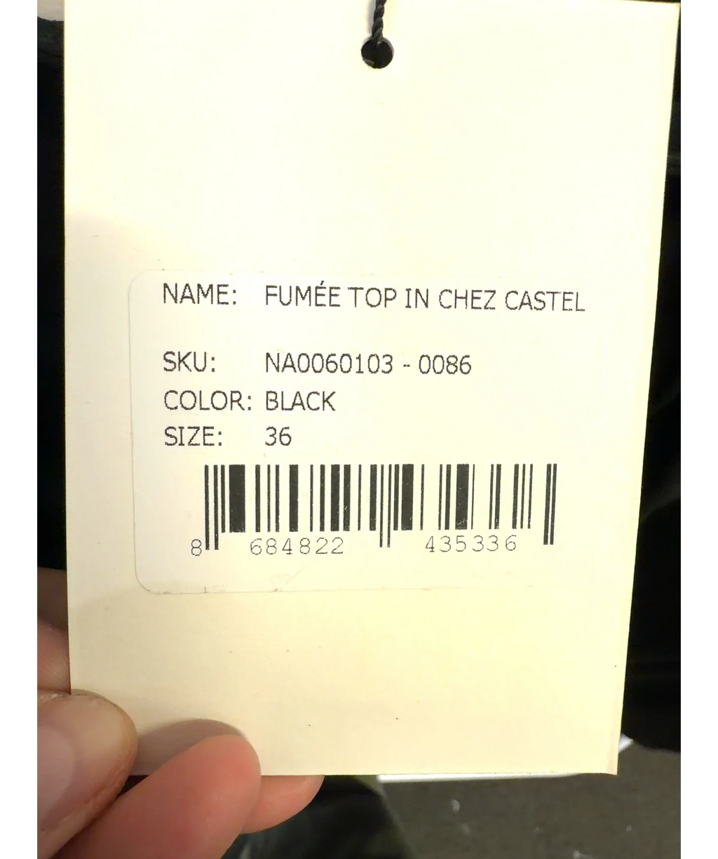The New Arrivals Ilkyaz Ozel Black FUMÉE TOP IN CHEZ CASTEL, size UK 8 — label