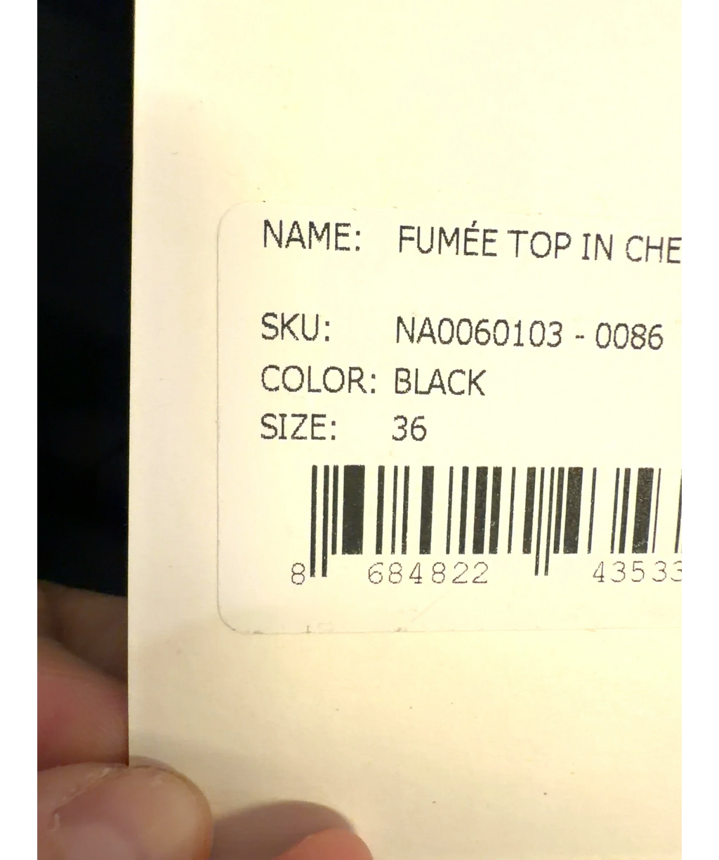 The New Arrivals Ilkyaz Ozel Black FUMÉE TOP IN CHEZ CASTEL, size UK 8 — care label