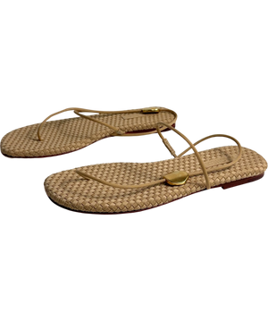 Naghedi Gaia Woven Neoprene Sandal Beige with Brushed Gold Hammered Detail UK 6