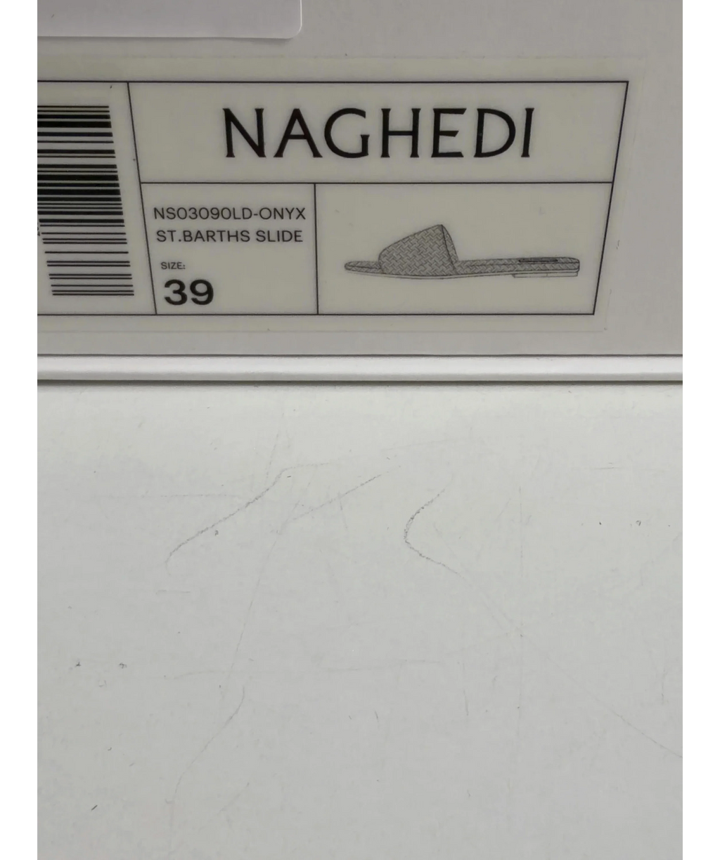 NAGHEDI Black ST.BARTHS SLIDE, size UK 6 EU 39 👠 — care label