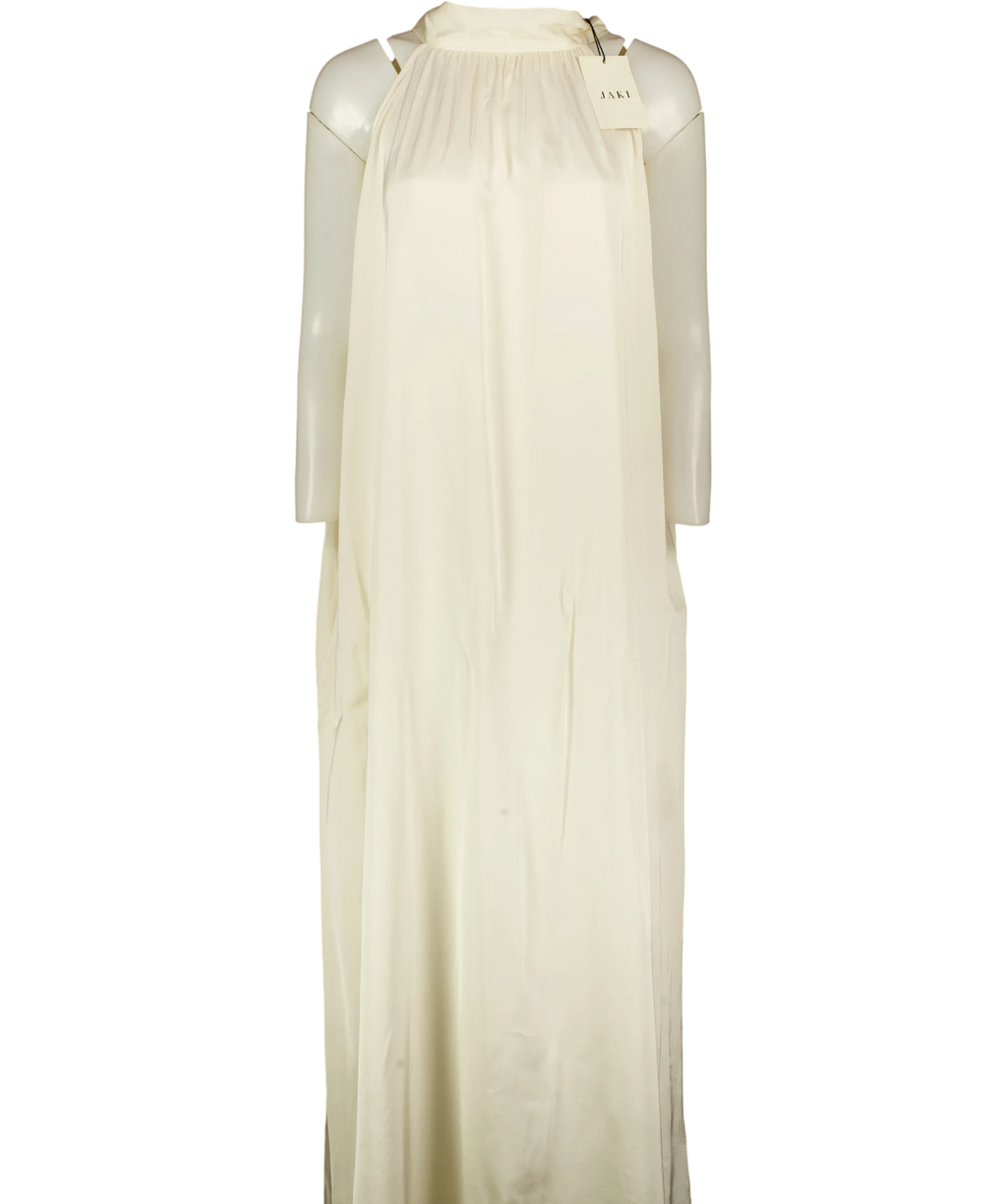 JAKI LONDON Cream Ruby Halterneck Satin Dress, size UK XL — front