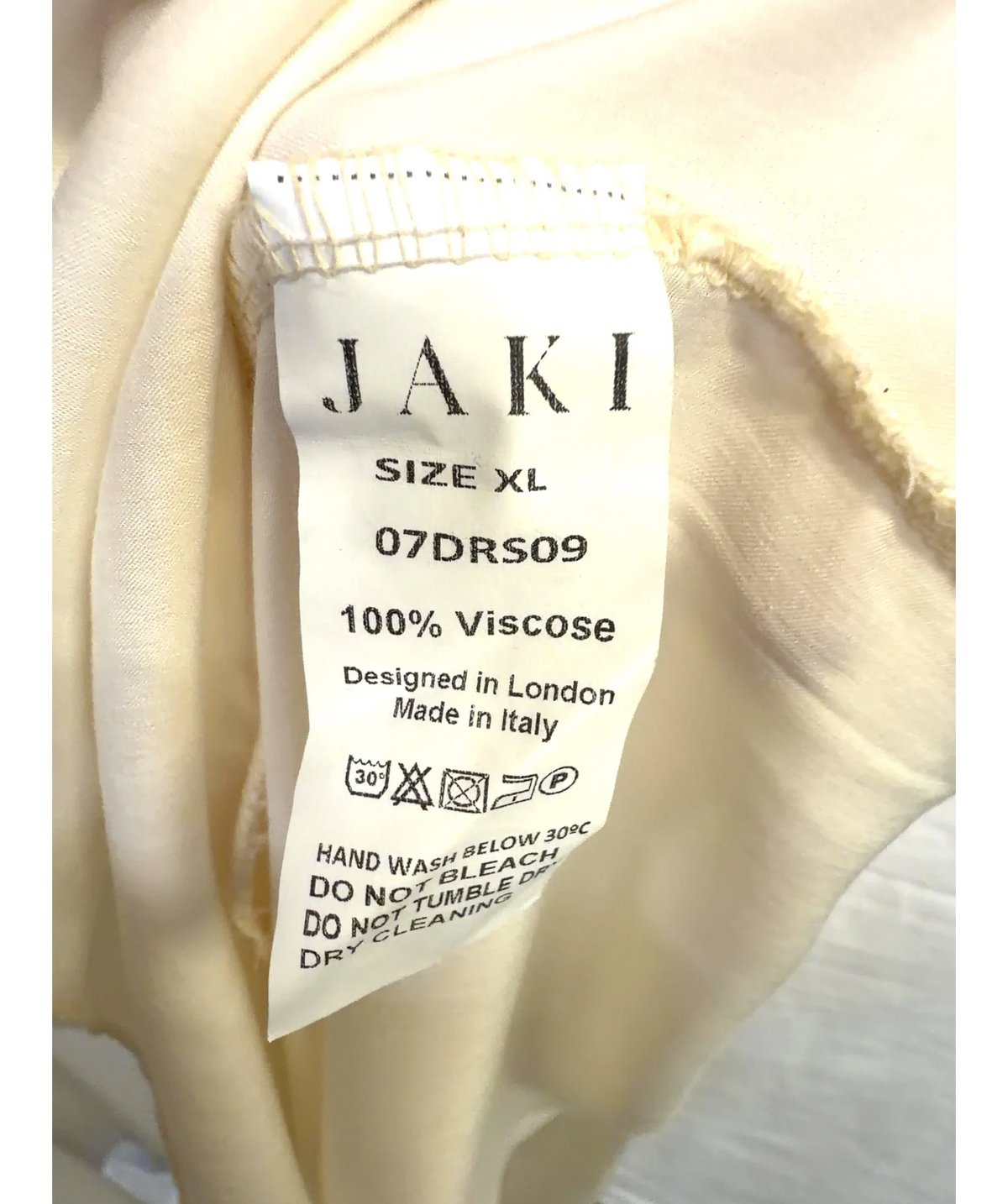 JAKI LONDON Cream Colour, size UK XL — care label