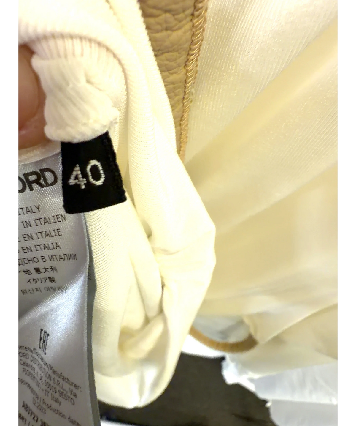 Tom Ford White cutout gathered midi dress, size UK 8 — care label