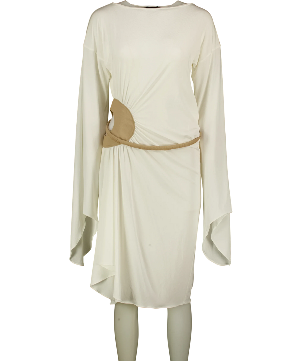Tom Ford White cutout gathered midi dress, size UK 8 — front