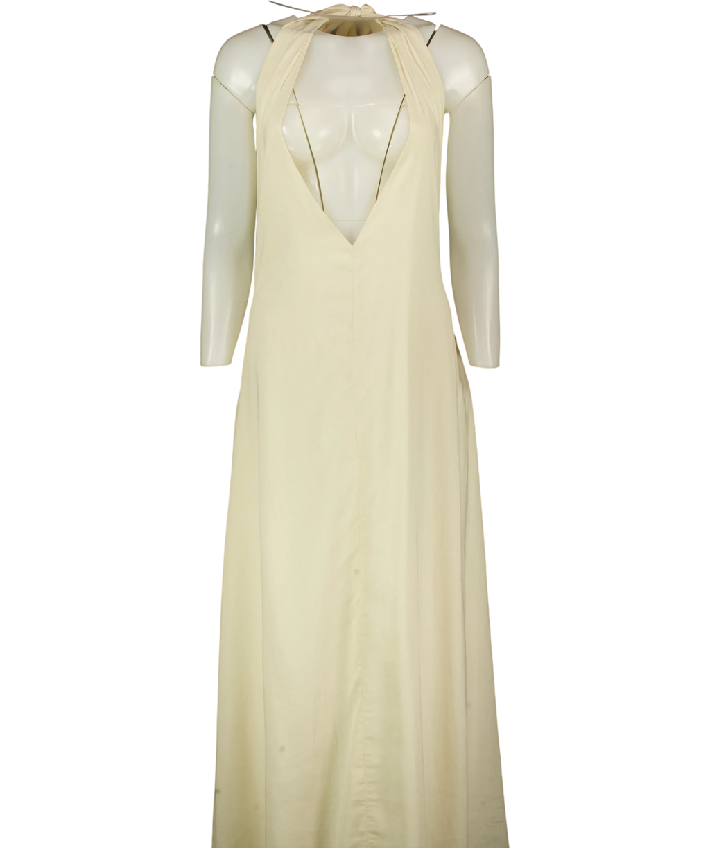 NIA Cream Halter Maxi Dress, size UK L — front