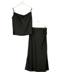 Dagmar Black Draped Midi Skirt, size UK 8 — front