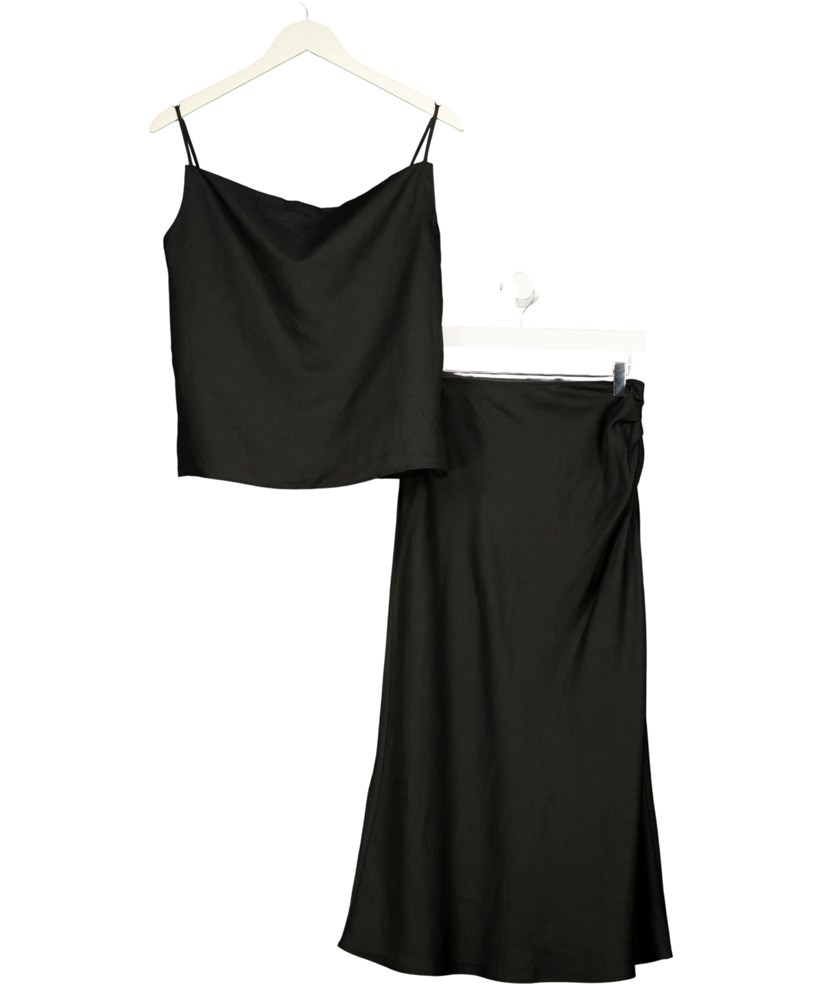 Dagmar Black Draped Midi Skirt, size UK 8 — front