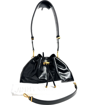 Jimmy Choo Cinch Small Black Soft Shiny Biker Leather Shoulder Bag