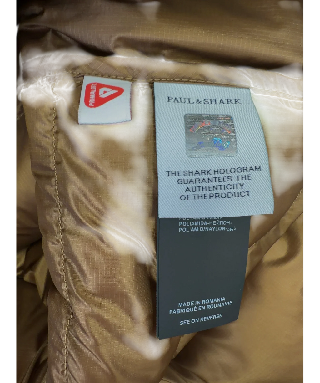 Paul & Shark Brown Wave-Pattern Quilted Primaloft Puffer Jacket, size UK S — fabric detail