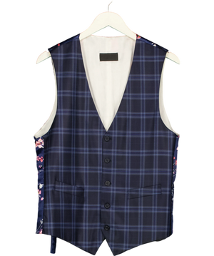 William Hunt Blue Plaid Floral Waistcoat UK 38" Chest