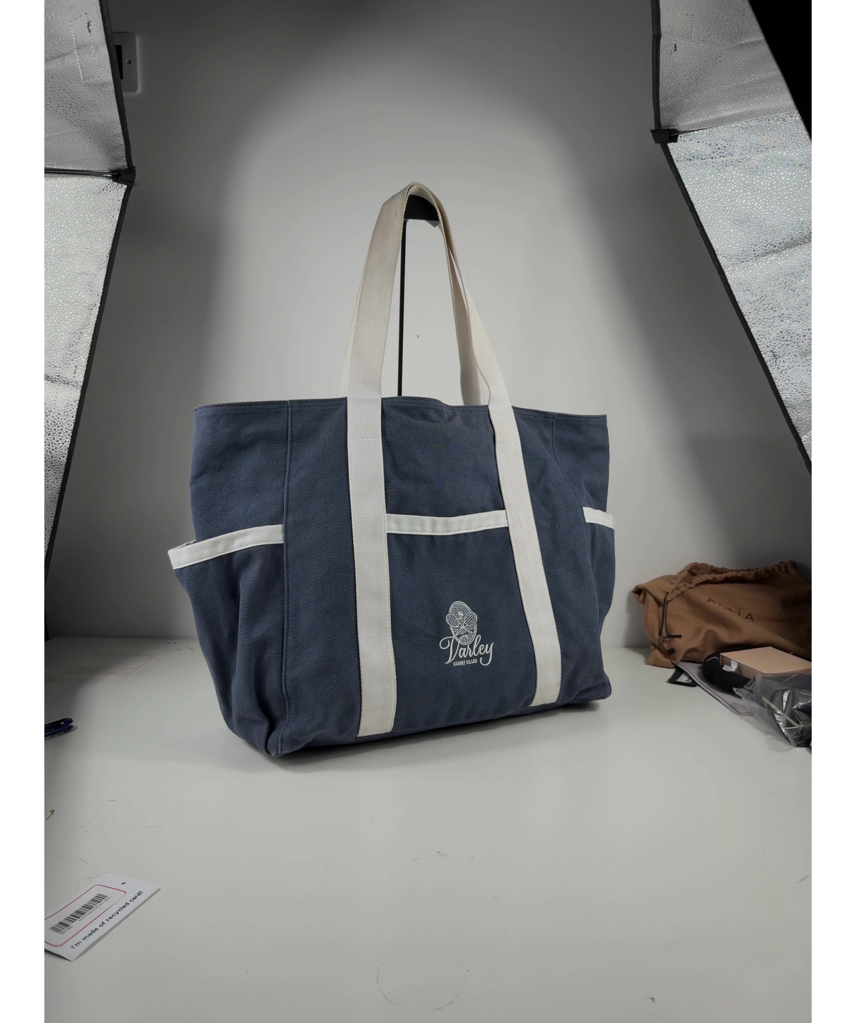 Varley Blue Fairhaven Large Club Tote Bag — fabric detail