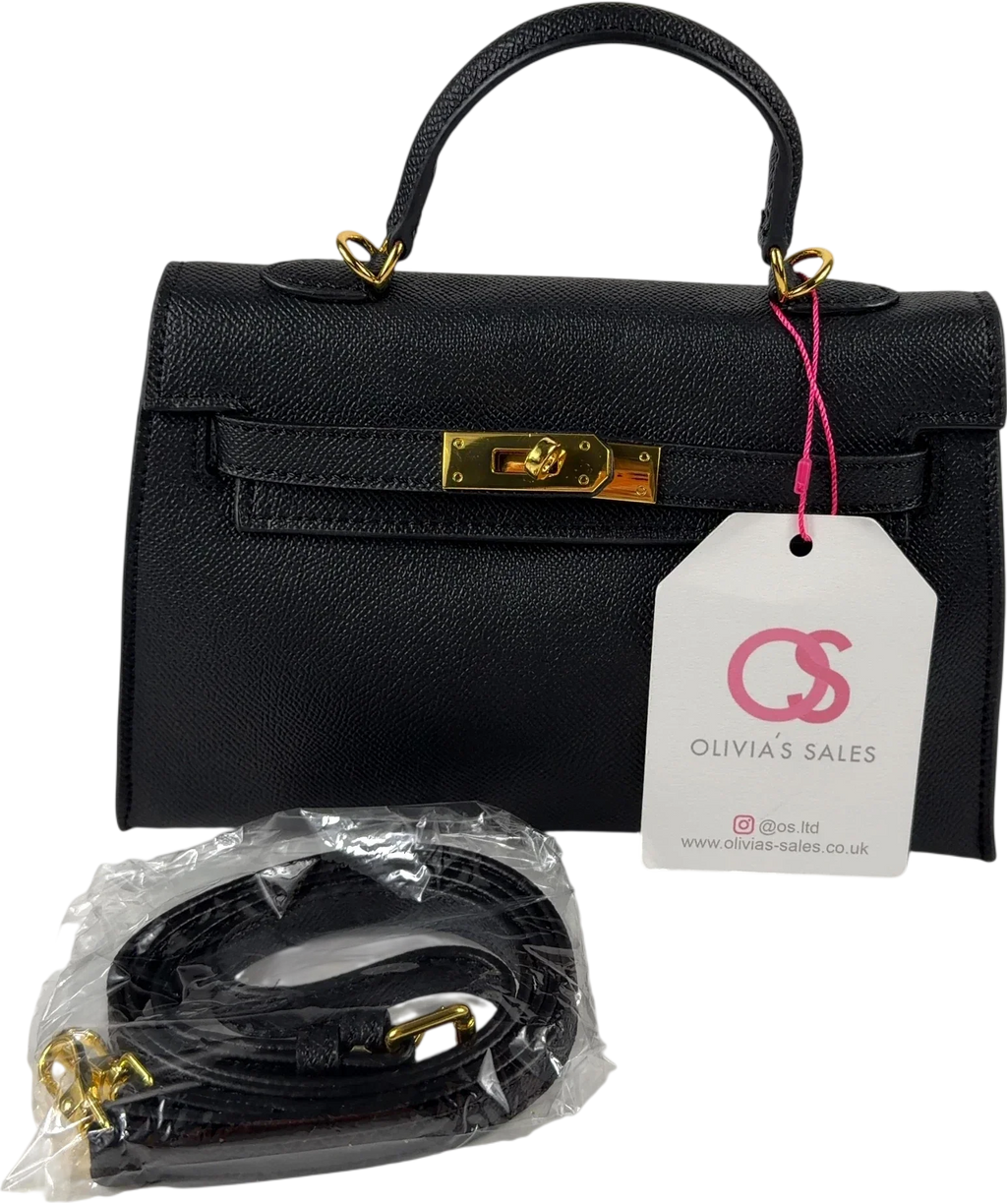 OLIVIA'S SALES Black 'Lluvia' Top Handle Satchel Mini Tote Bag with Turn-Lock Closure — front