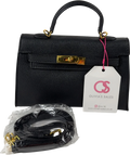 OLIVIA'S SALES Black 'Lluvia' Top Handle Satchel Mini Tote Bag with Turn-Lock Closure — front