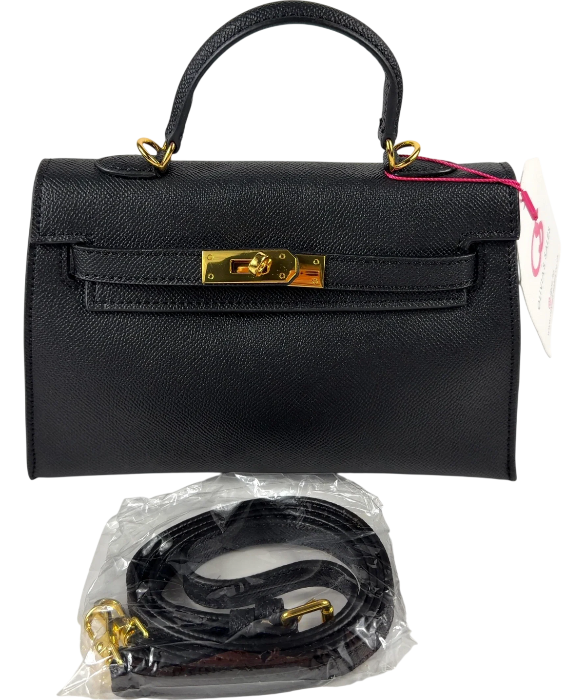 OLIVIA'S SALES Black 'Lluvia' Top Handle Satchel Mini Tote Bag with Turn-Lock Closure — back