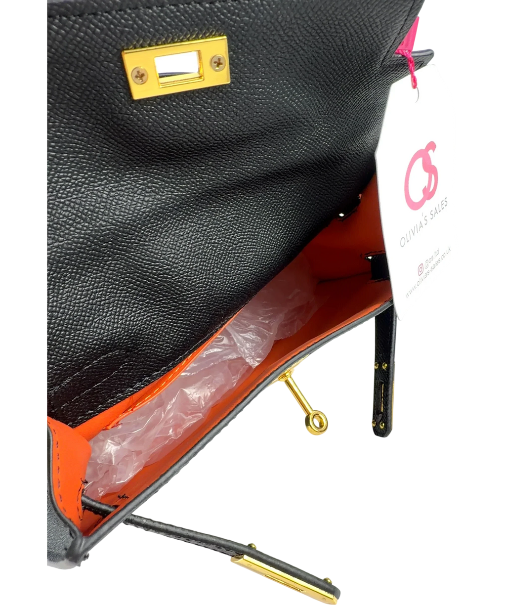 OLIVIA'S SALES Black 'Lluvia' Top Handle Satchel Mini Tote Bag with Turn-Lock Closure — additional view