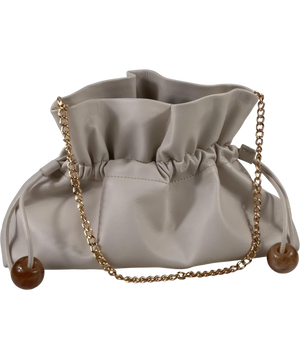 ASOS Beige Ruched Handbag With Chain & Oversized Beads