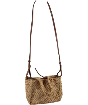 Mango Beige And Brown Woven Leather trim Handbag