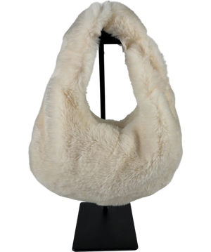 Cream Faux Fur Slouchy Crescent Hobo Handbag