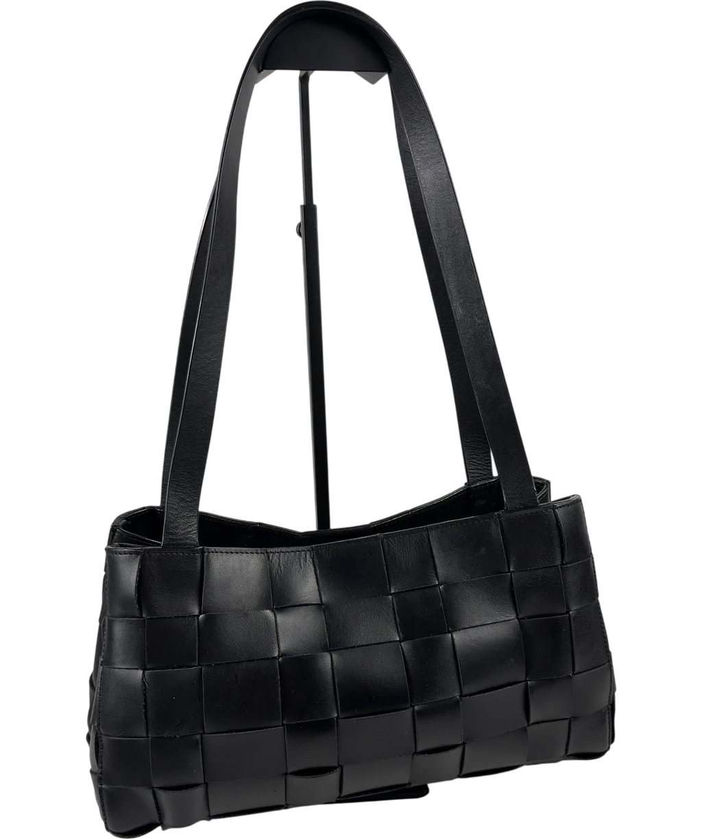 St Agni Black Slim Woven Leather Tote Bag — front