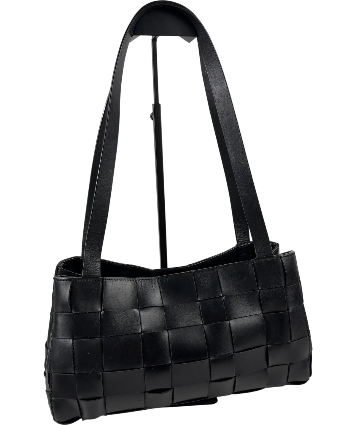 St Agni Black Slim Woven Leather Tote Bag — front