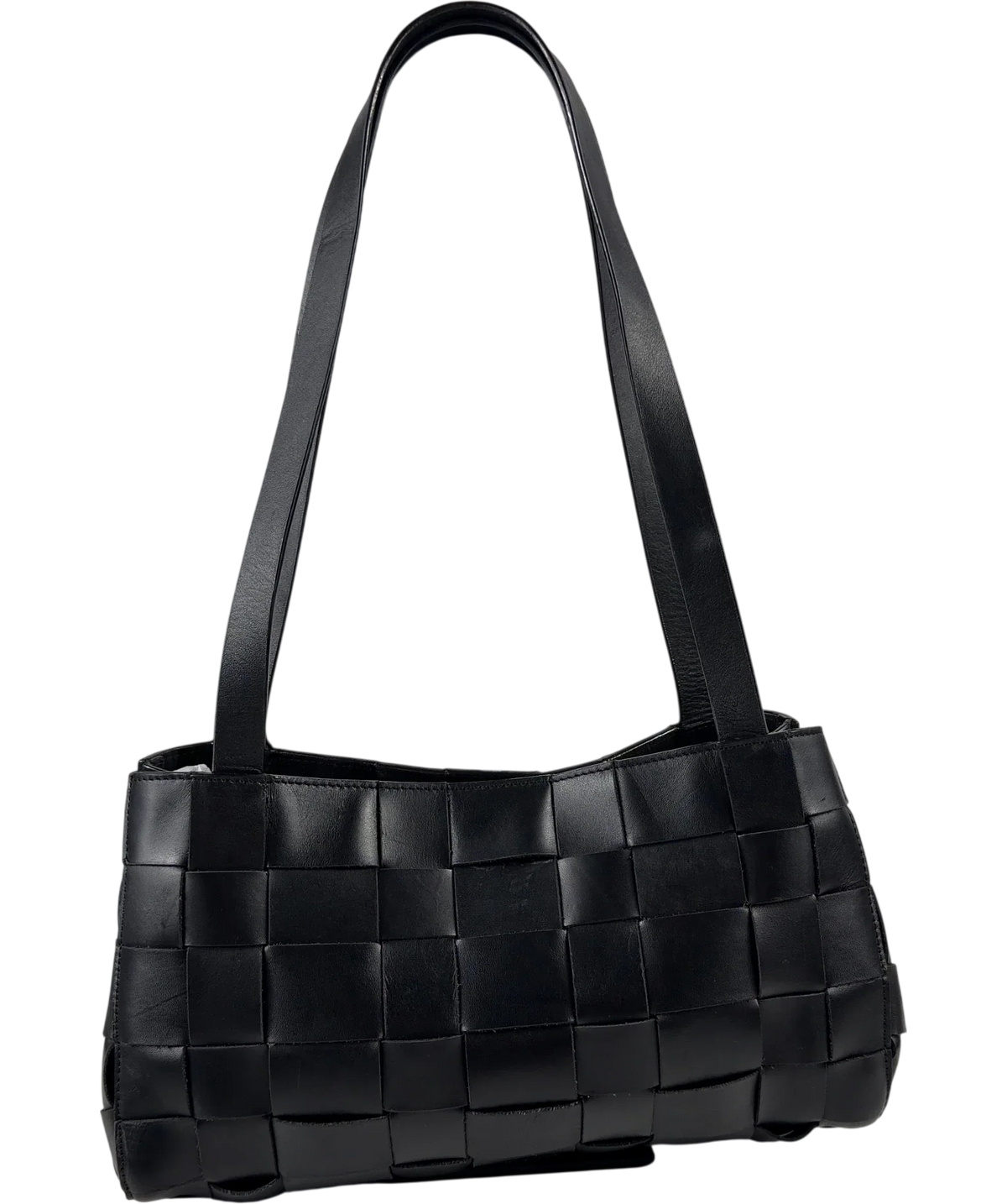 St Agni Black Slim Woven Leather Tote Bag — back