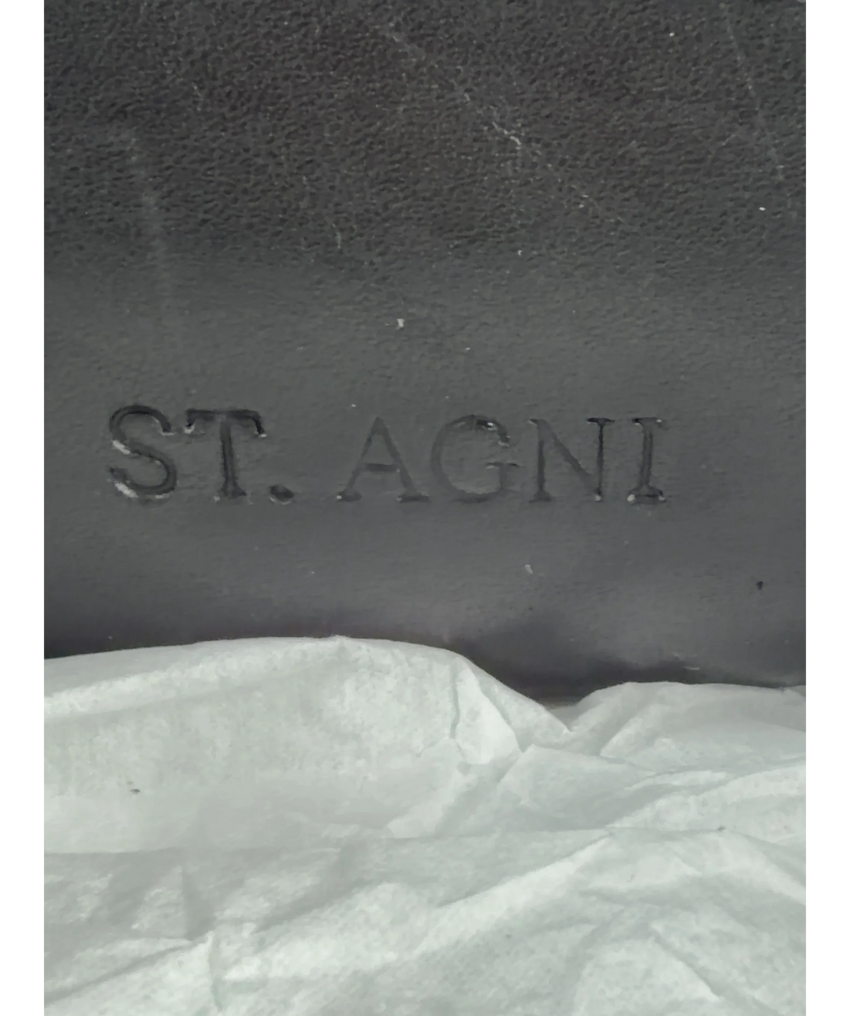 St Agni Black Slim Woven Leather Tote Bag — label