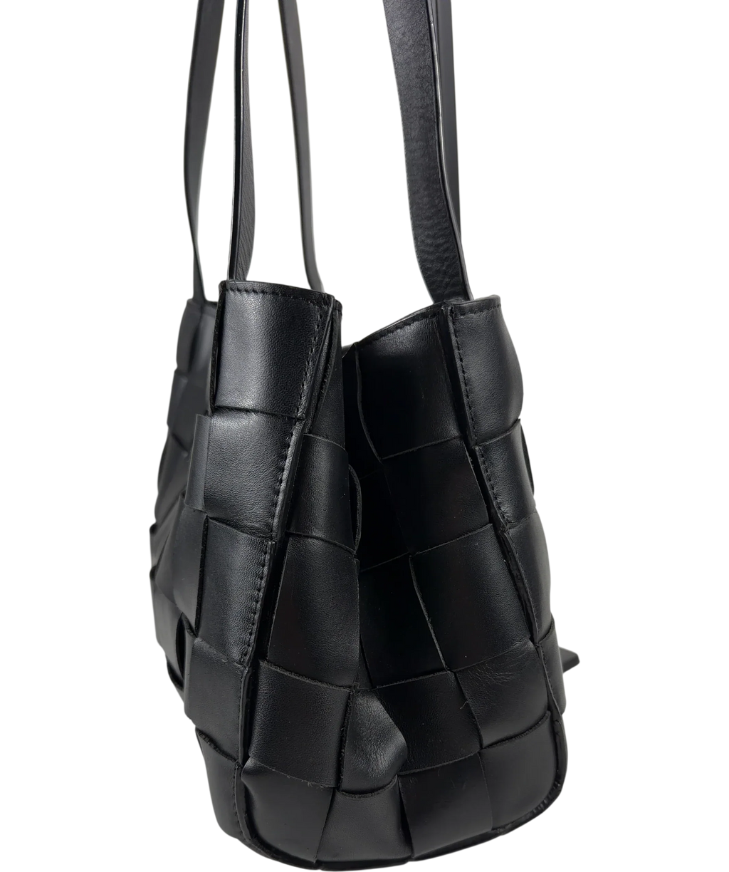 St Agni Black Slim Woven Leather Tote Bag — additional view