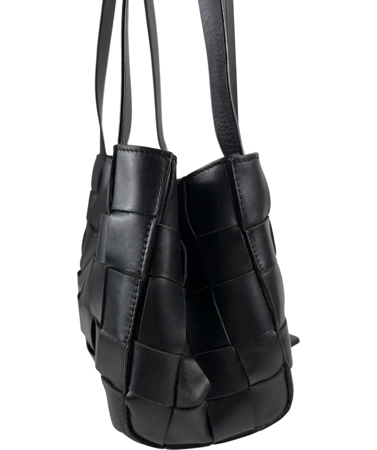 St Agni Black Slim Woven Leather Tote Bag — additional view