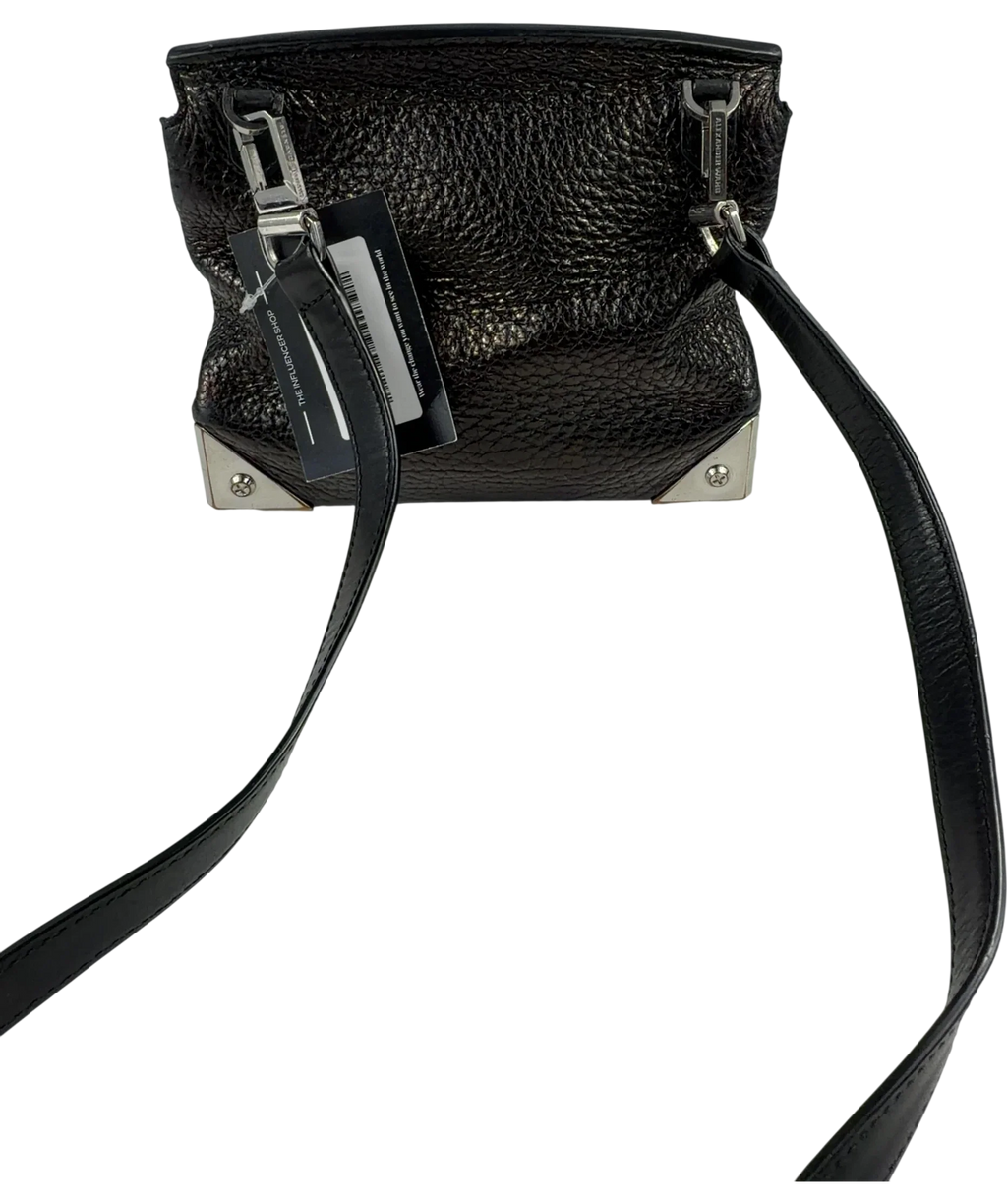 Alexander Wang Black Textured Leather Crossbody / Shoulder Bag with Metal Corner Plates — front