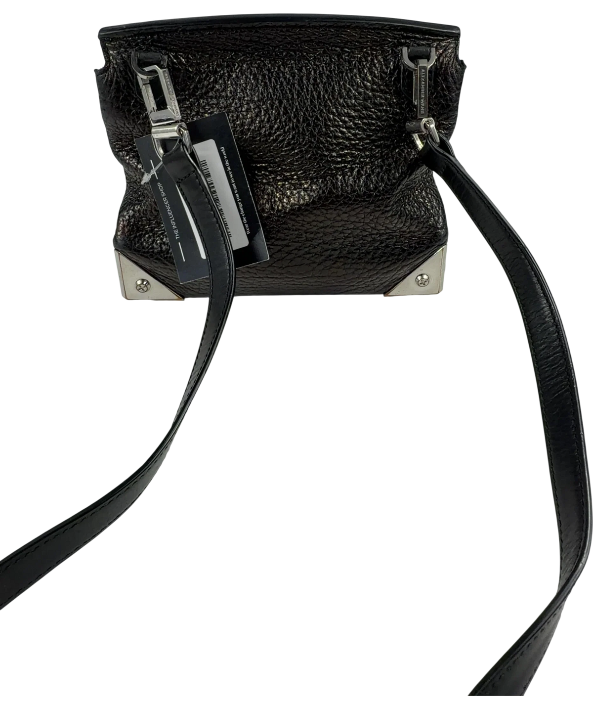 Alexander Wang Black Textured Leather Crossbody / Shoulder Bag with Metal Corner Plates — front