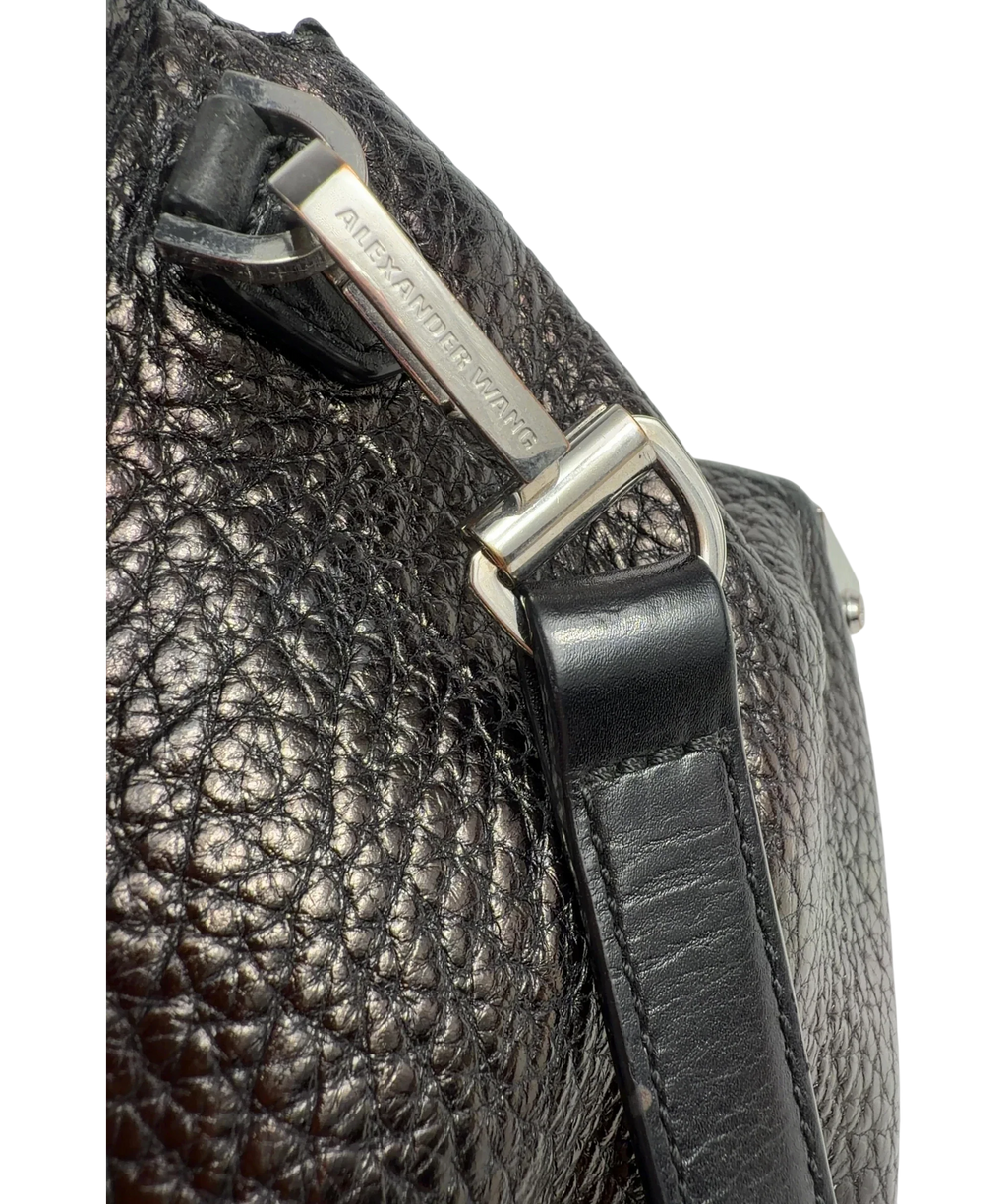 Alexander Wang Black Textured Leather Crossbody / Shoulder Bag with Metal Corner Plates — detail