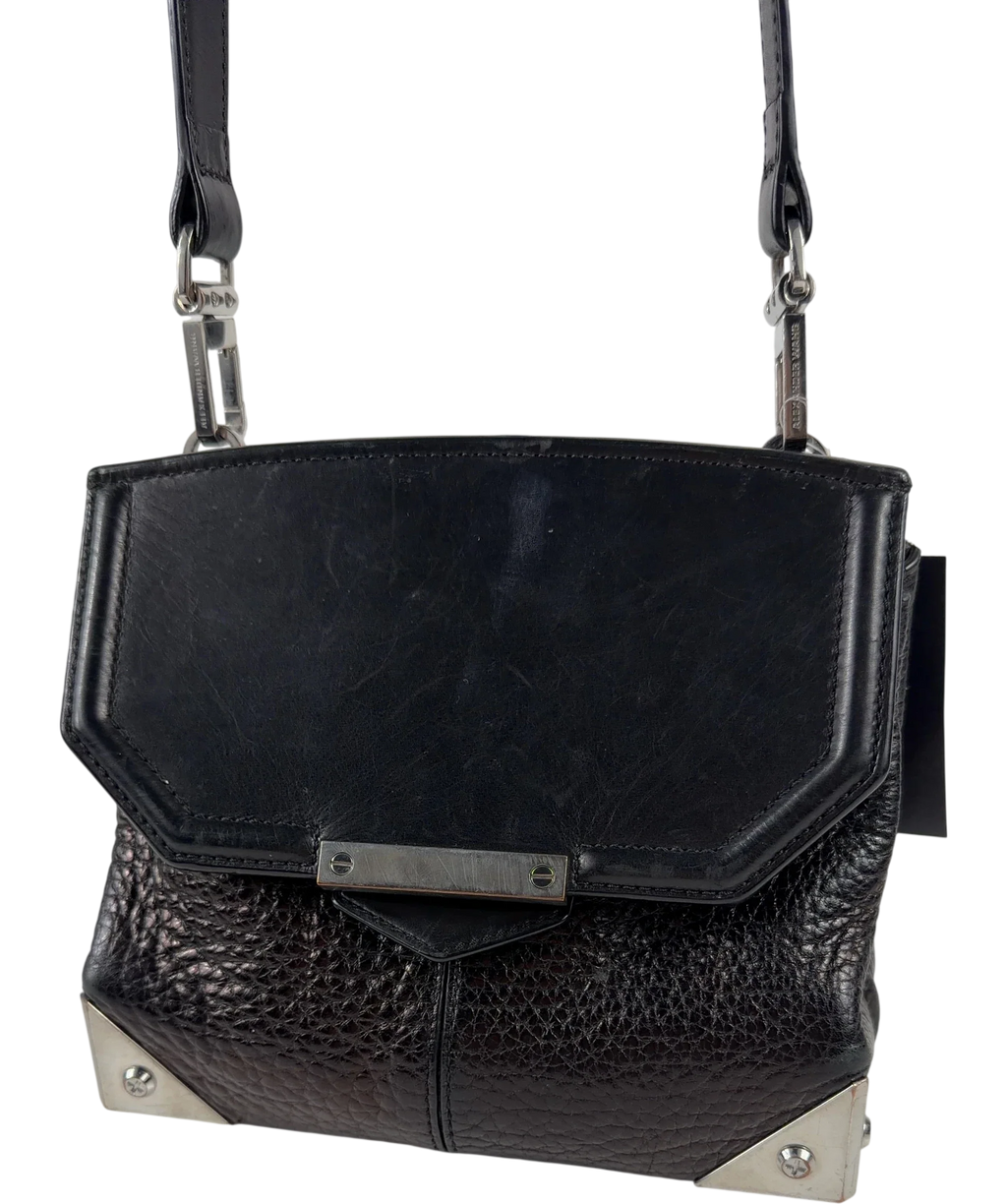 Alexander Wang Black Textured Leather Crossbody / Shoulder Bag with Metal Corner Plates — view 8